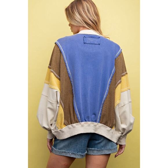 10E13***Easel French Terry Cloth Color block Zip Up Hoodie - M - Picture 2 of 3